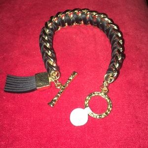 Braided Gold bracelet with tassel & toggle closure